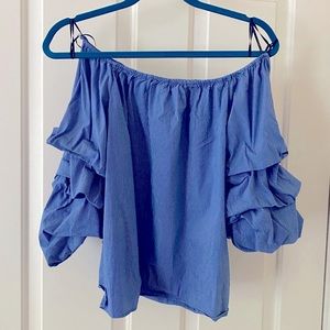 Zara Women Tiered Puff Sleeve Off-Shoulder Top